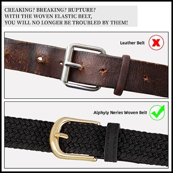 Braided Elastic Woven Belt with Gold Buckle, Stretch Fabric main image 6